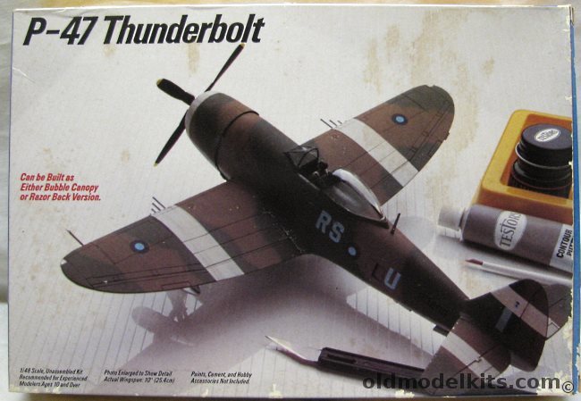 Testors 1/48 Republic P-47D Thunderbolt Razorback or Bubble Top - USAAF or RAF - (ex-Hawk), 591 plastic model kit